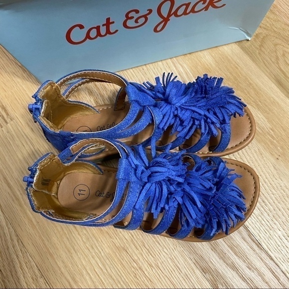 Cat & Jack Peggy Fringe Sandals Kids Sz 11 Blue - Picture 2 of 8